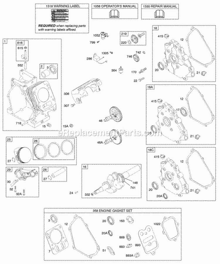 Camshaft Crankcase Cover Crankshaft Cylinder Lubrication Piston Group Diagram and Parts List for 12T232-0536-F8  Briggs and Stratton Engine
